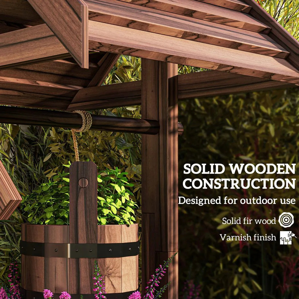 Outsunny Wood Wishing Well for Outside with Hanging Bucket