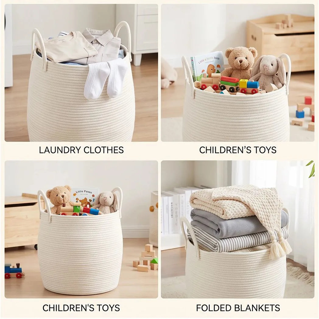 65L Foldable Laundry Basket with Handles – Fabric Washing Hamper & Storage Bin, Modern Minimalist, White