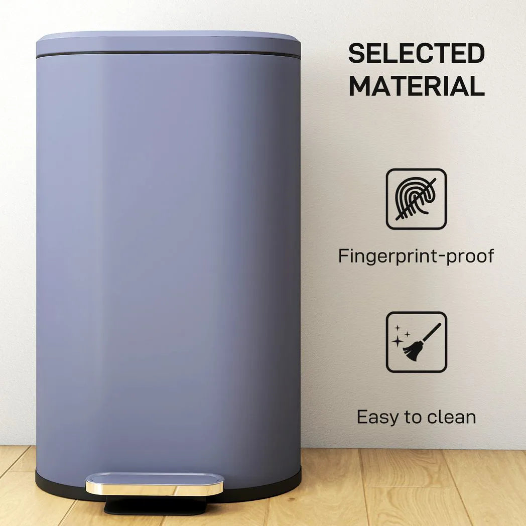 HOMCOM 30L Modern Curved Kitchen Bin with Soft-Close Stay-Open Lid and Removable Bucket – Pedal Bin, Grey