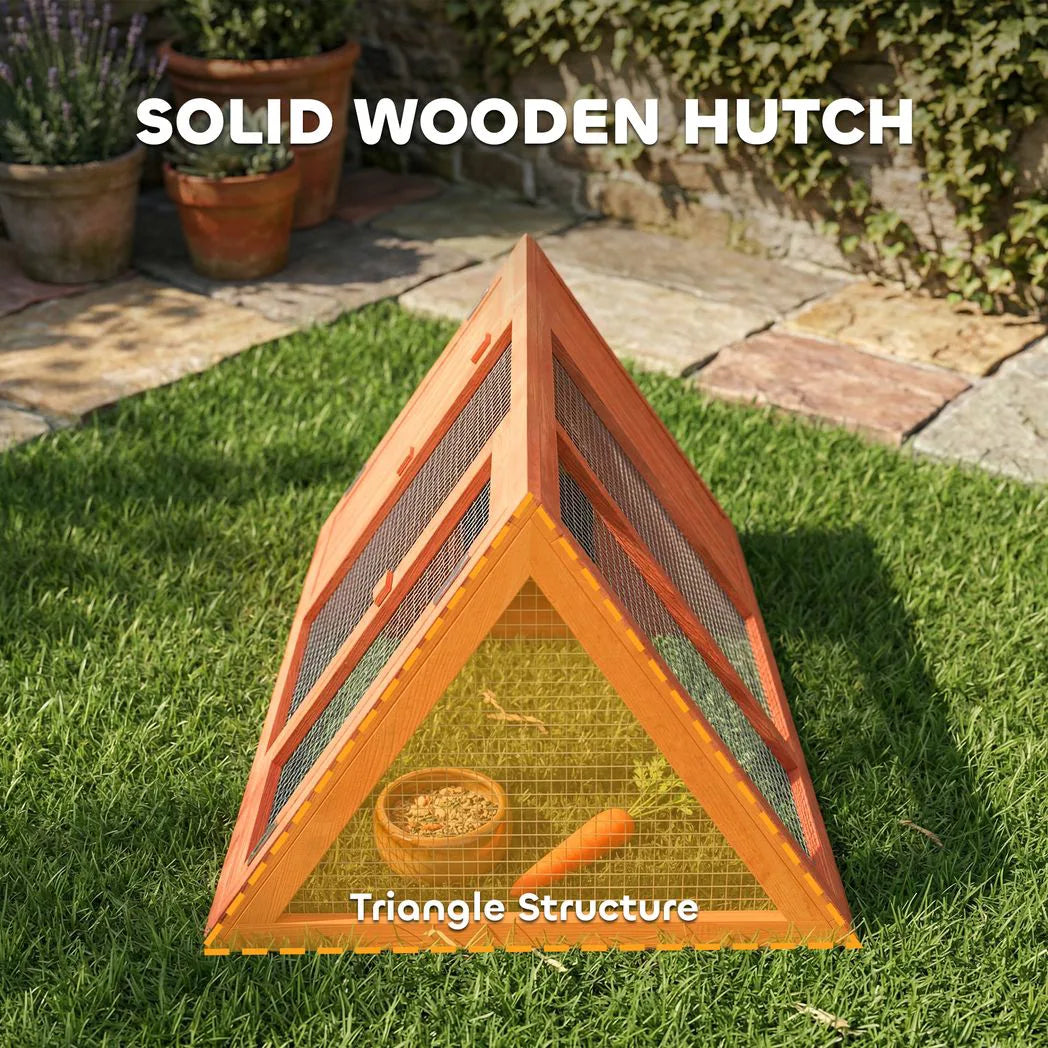 PawHut Wooden Rabbit Hutch with Run & Two Access Doors – Outdoor Triangular Guinea Pig House