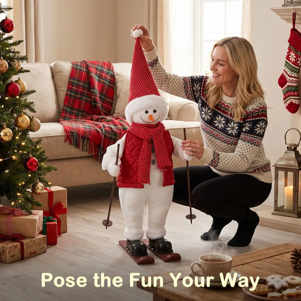 HOMCOM 2ft Singing Skiing Santa Claus with Ski Board and Poles – Animated Christmas Figure, Sound Activated