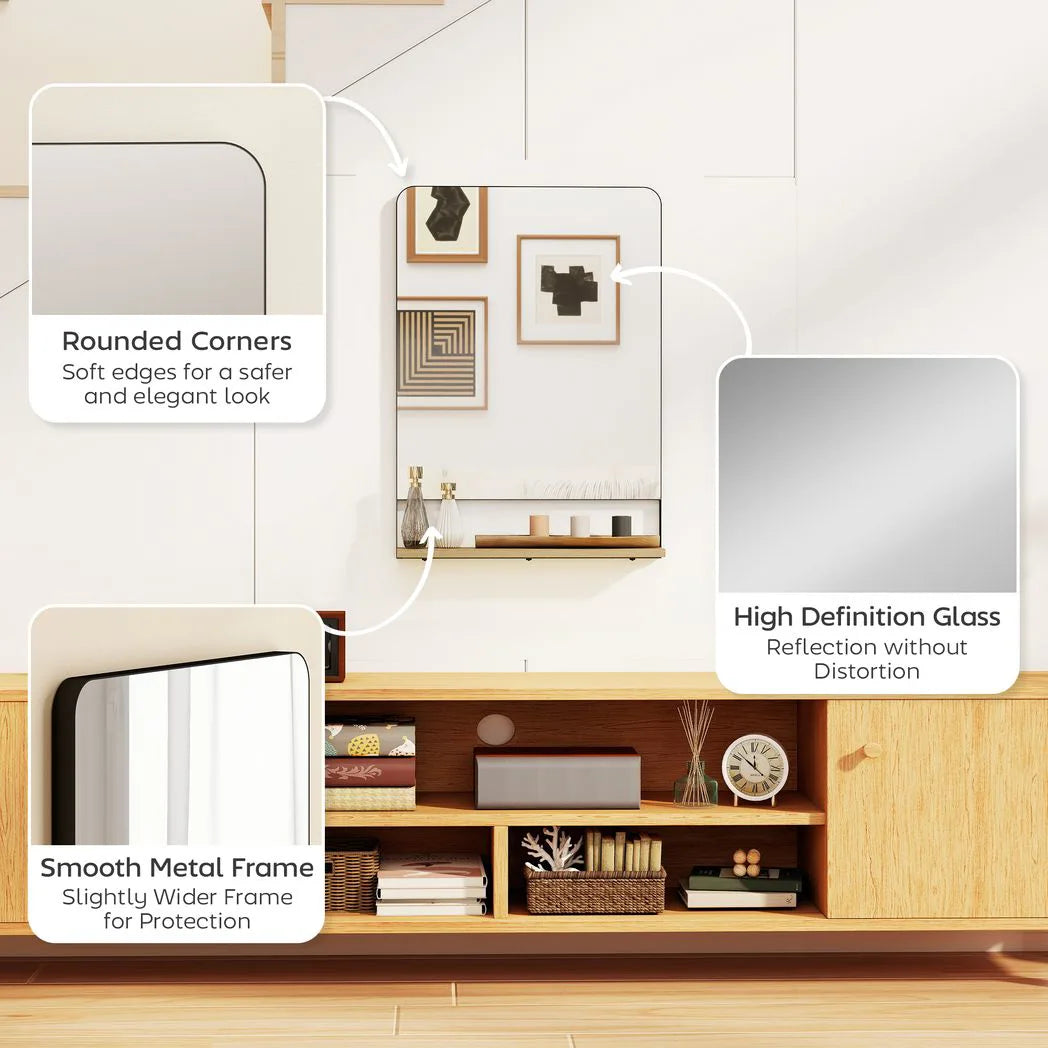 HOMCOM Wall Mirror with Wood Shelf – Black
