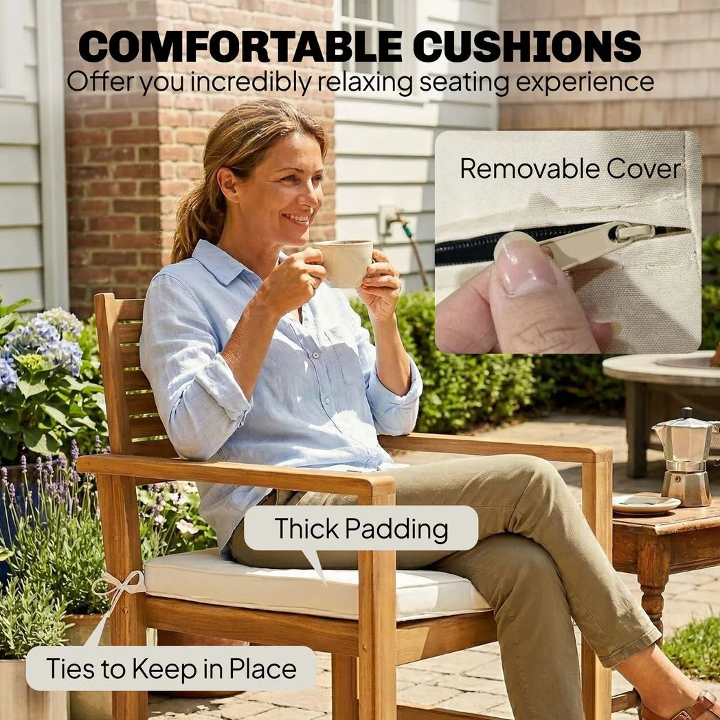 Outsunny 4 Seater Acacia Wood Garden Furniture Set with Loveseat, Armchairs, Table & Cushions – Garden Sofa Set, Cream White