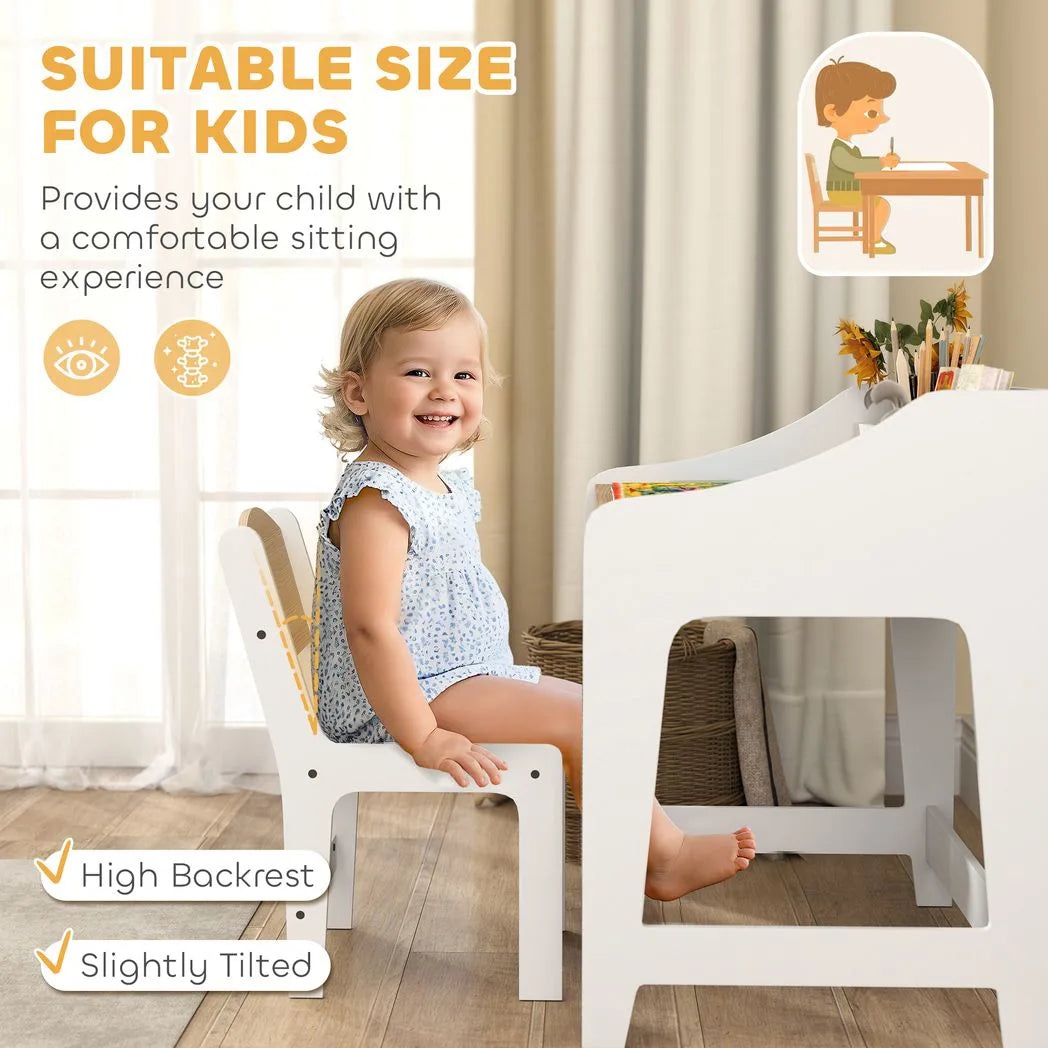 AIYAPLAY Kids Desk and Chair Set with Storage Shelves – Children's Study Table for Ages 3-8, Natural