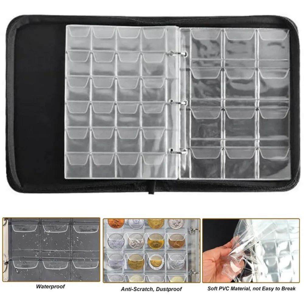 420-Pocket Coin Album with 20 Pages and PU Leather Cover – Collecting Folder for Coins and Stamps, Black