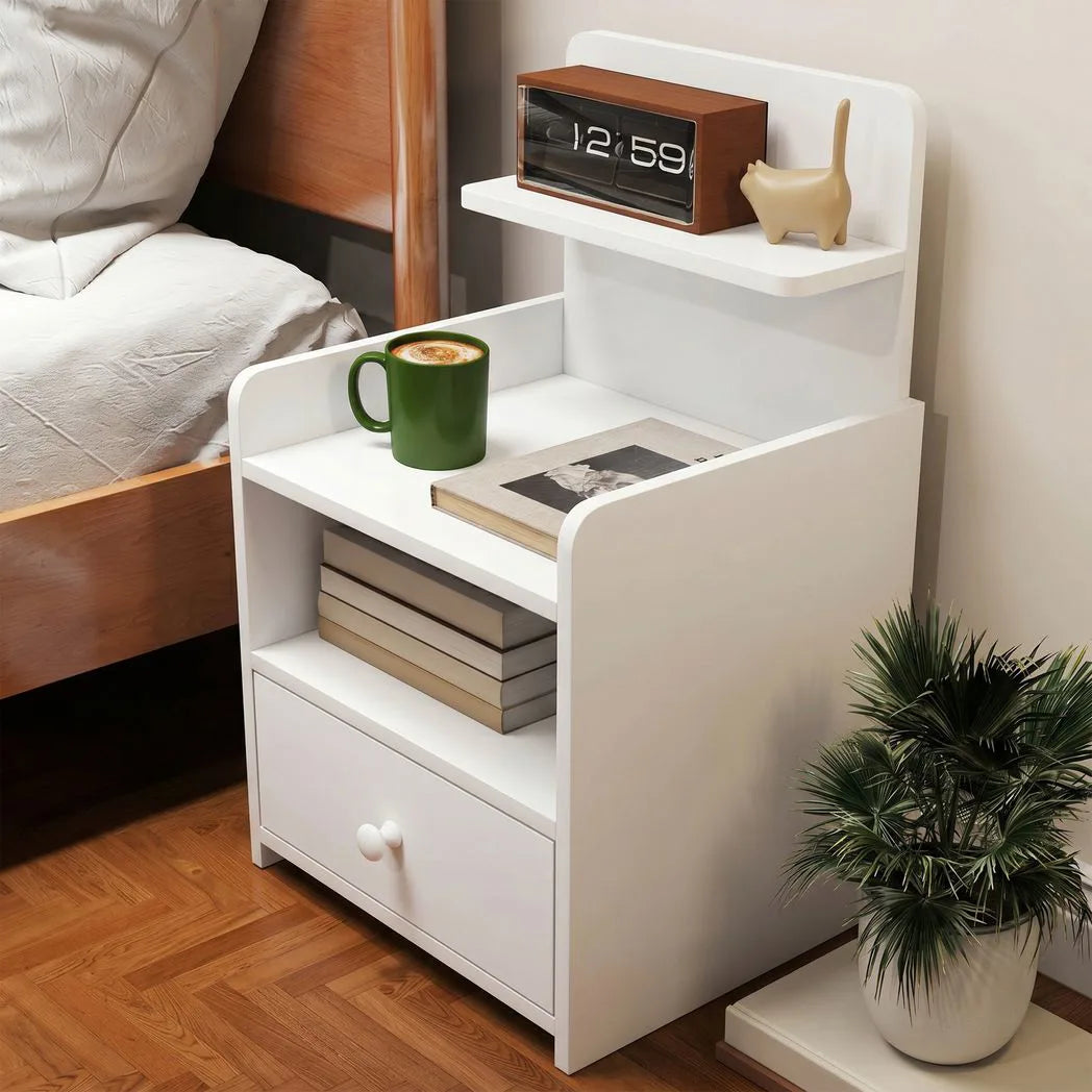 HOMCOM Bedside Cabinet with Drawer and Shelves – Versatile Bedside Table for Bedroom or Living Room, White