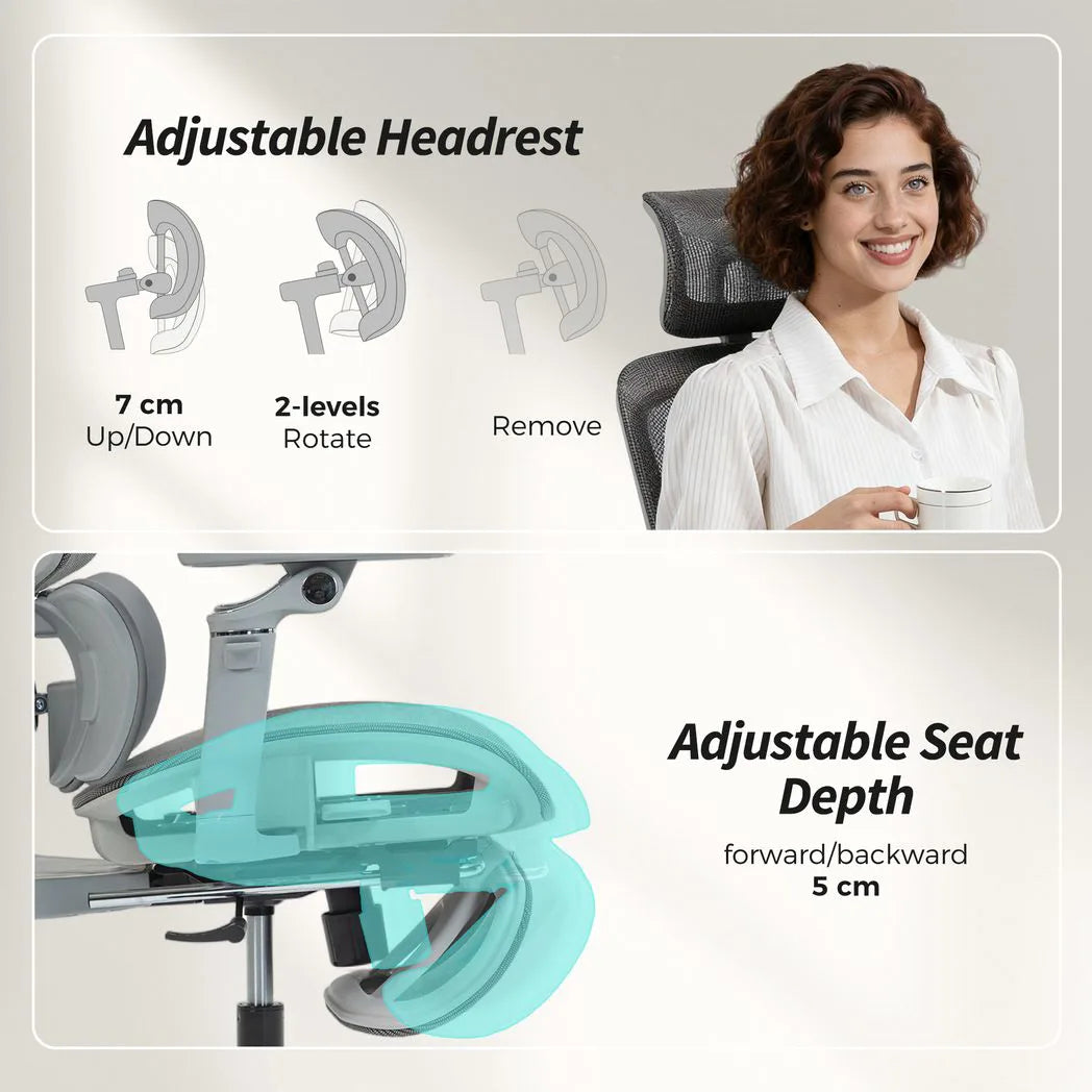 HOMCOM Ergonomic High Back Mesh Office Chair with 6D Armrests and 135° Recline – Footrest Desk Chair, Grey