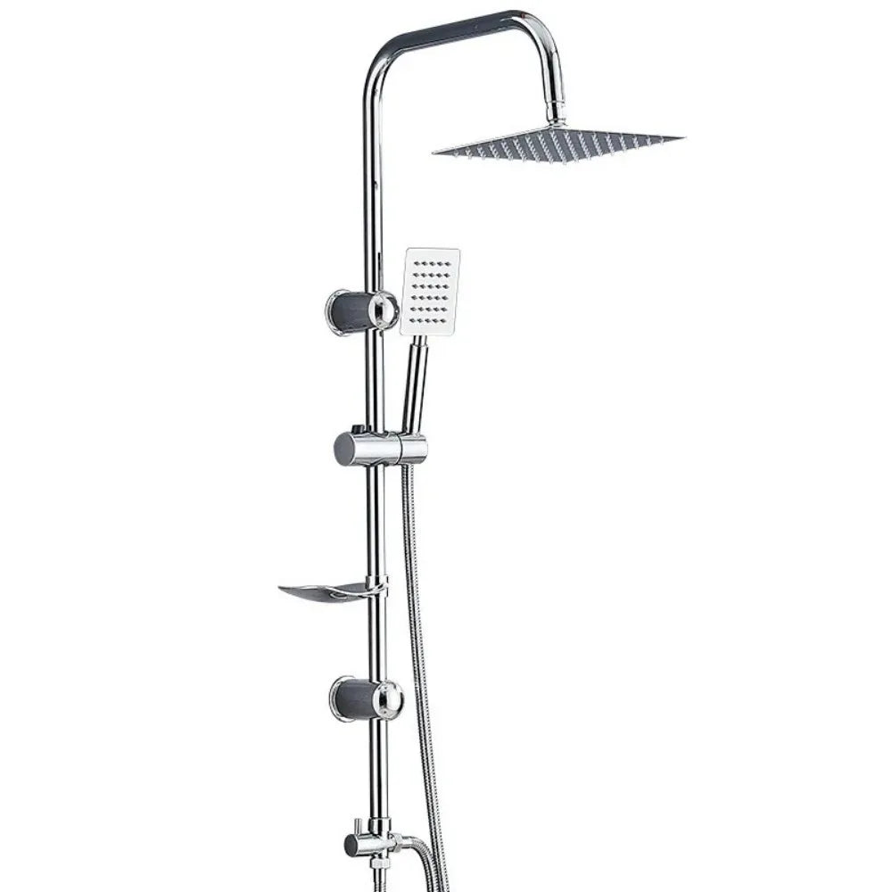 Modern Twin Head Shower Kit with Square Fixed Head, Riser Rail and Bath Mixer Tap – Chrome Complete Shower Unit