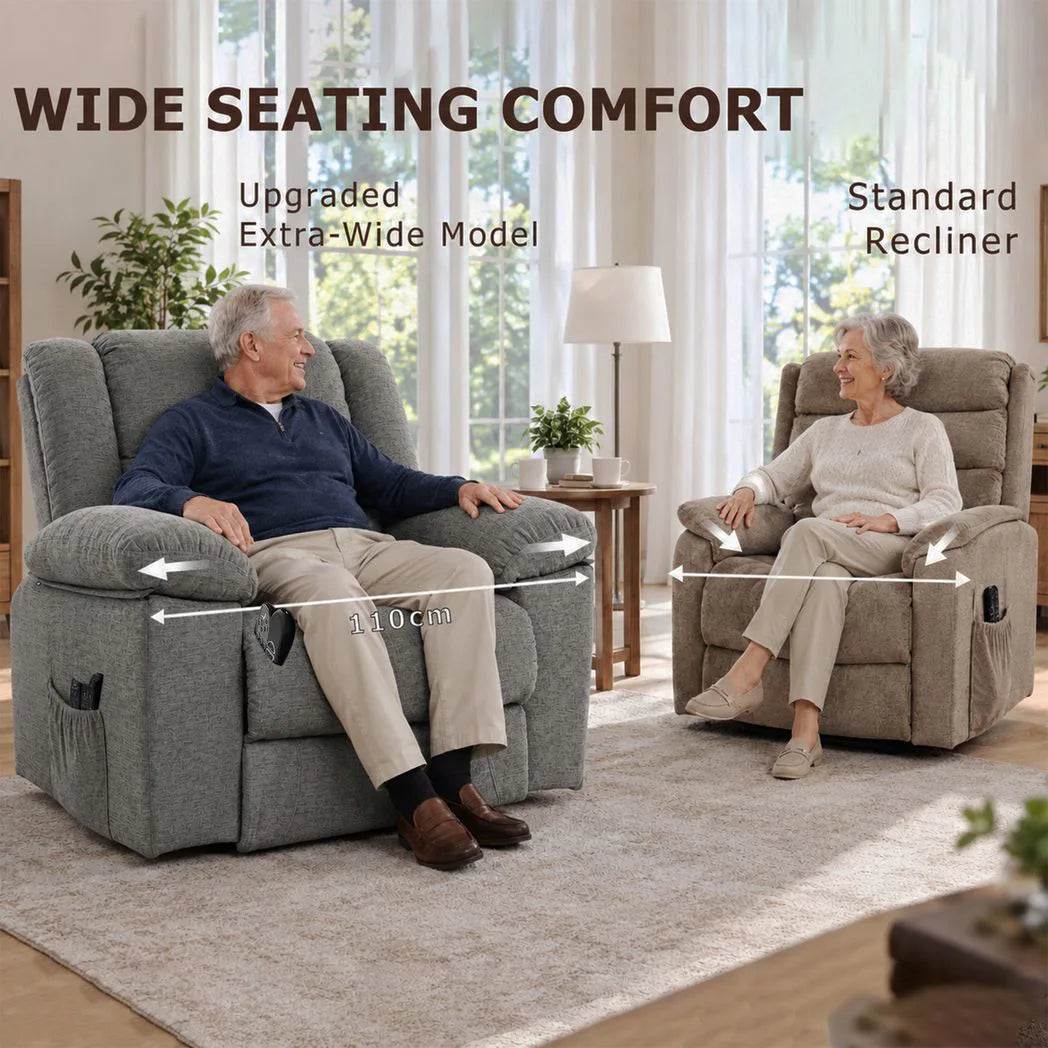 HOMCOM Oversized Riser Recliner Chair with Massage and Heat, Power Lift, Wide Seat and Back, Grey
