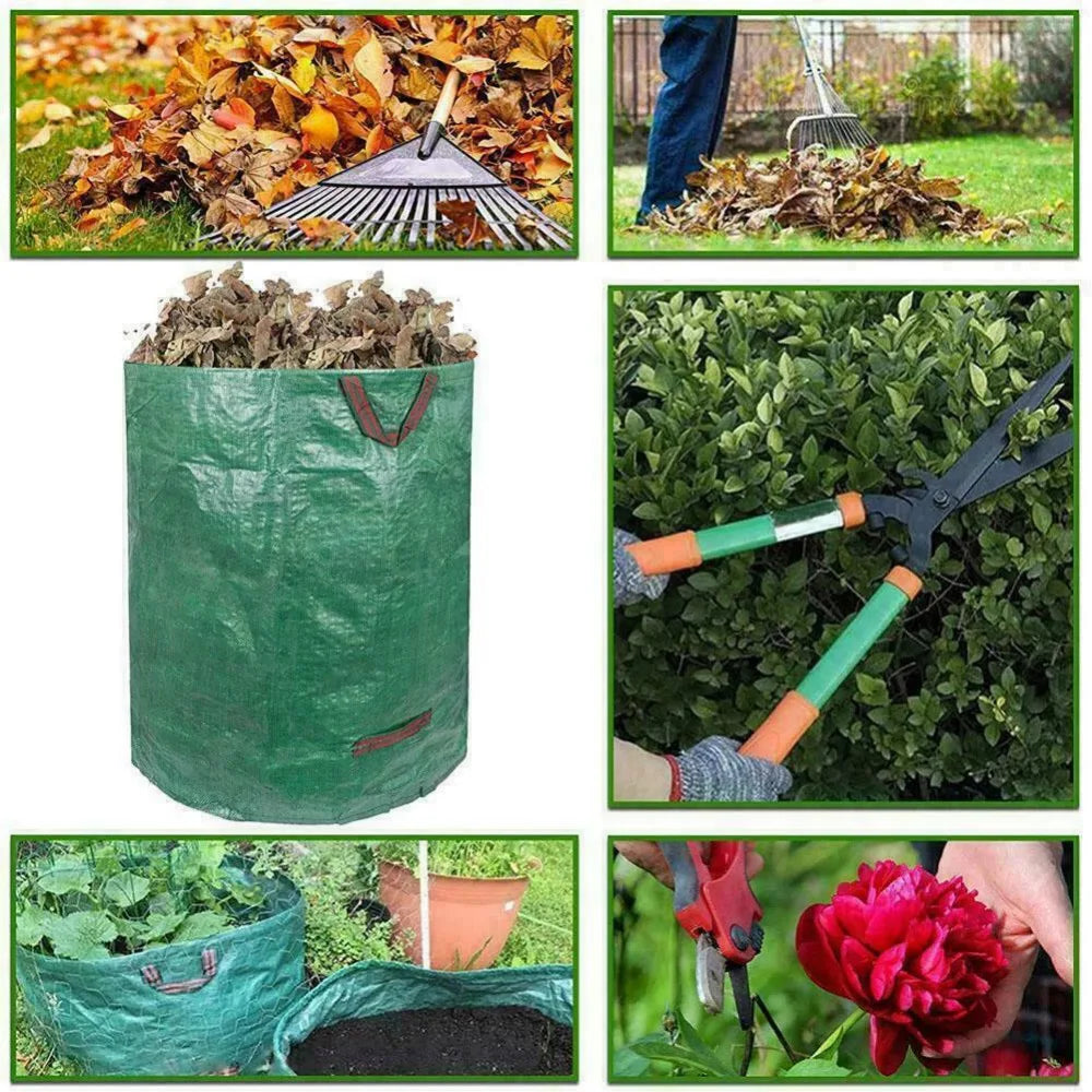 2 Pack 272L Reusable Garden Waste Bags – Heavy Duty Collapsible Woven Sacks with 4 Handles, Green