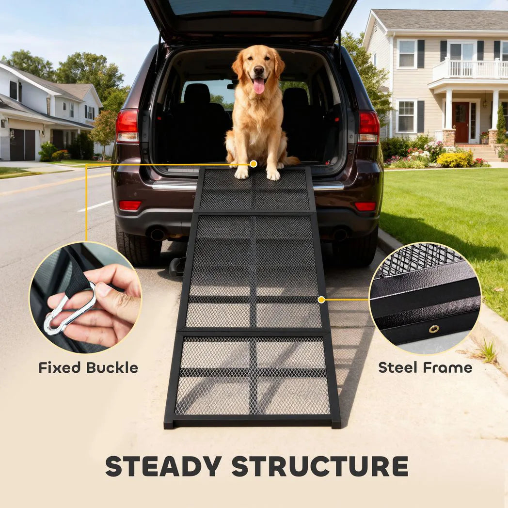 PawHut 191cm Extra Long Folding Dog Ramp with Non-Slip Surface – Car Pet Ramp for Large Dogs, Black