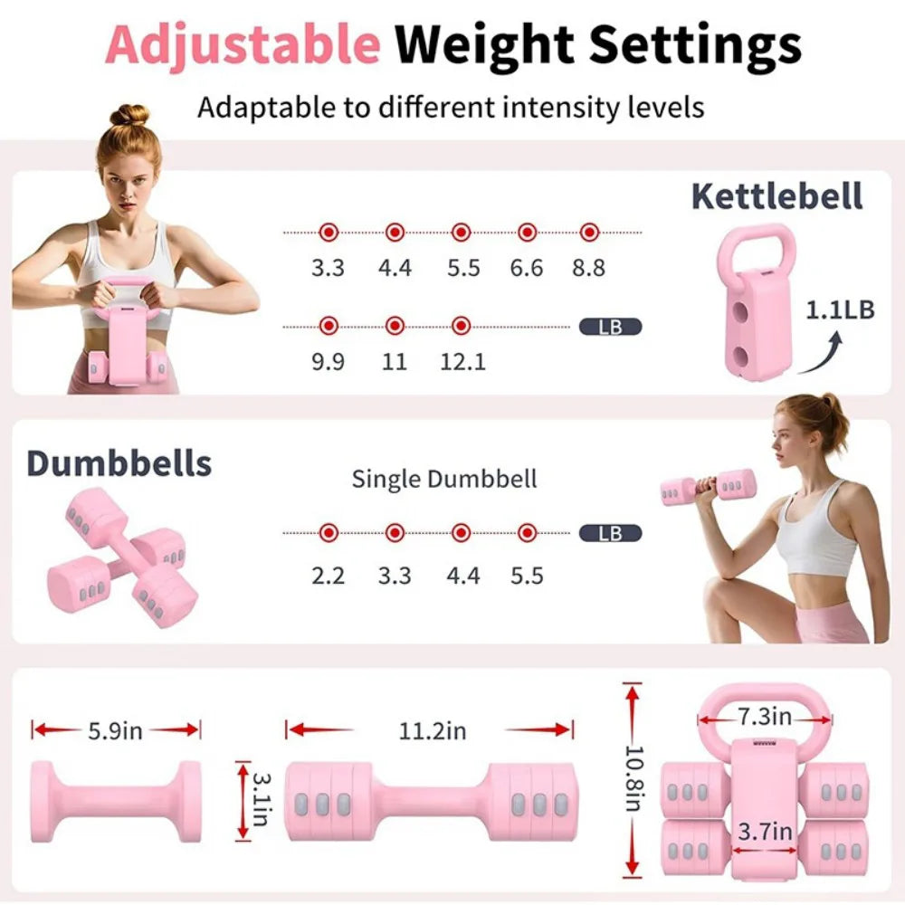 2-in-1 Adjustable Dumbbell & Kettlebell Set, 2kg to 5kg with Non-Slip Grip – Home Gym Hand Weights