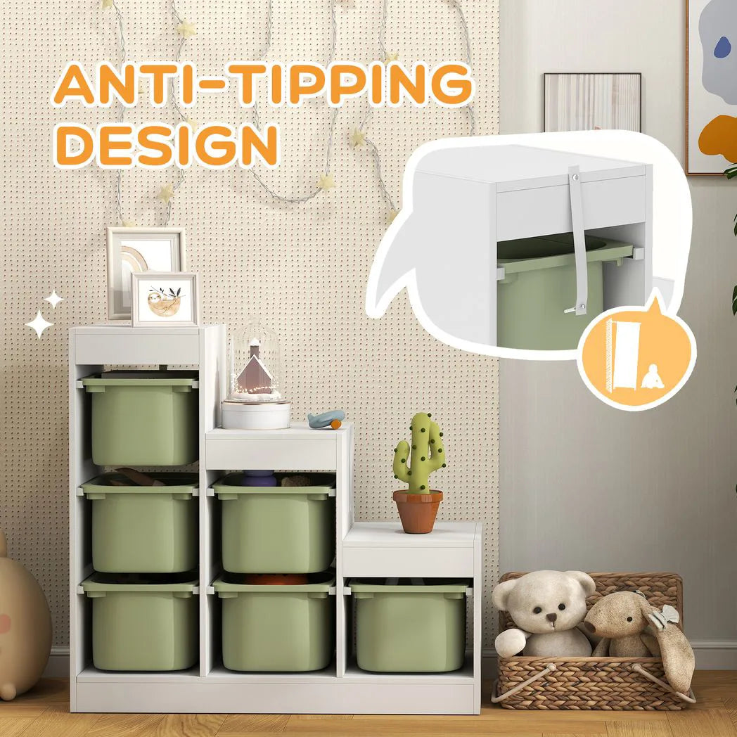 AIYAPLAY 3-Tier Kids Toy Storage Organiser with 6 Removable Bins – Green, Ages 3-8