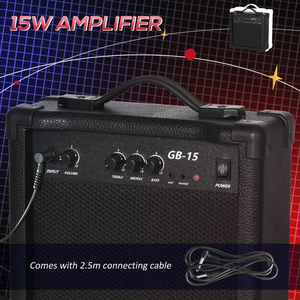 SPORTNOW 4 String Full Size Electric Bass Guitar Kit with 15W Amplifier, Carry Bag and Accessories – Beginner Bass