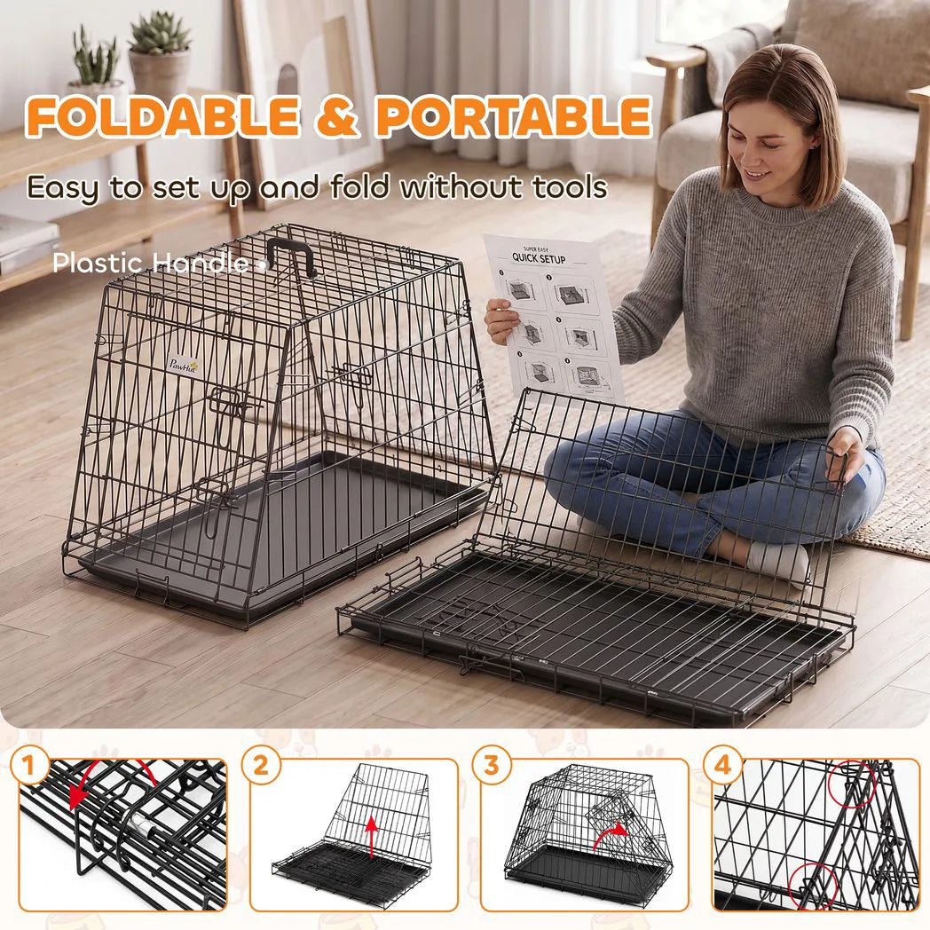 PawHut 30" Collapsible Car Dog Crate with Slanted Design, Tray & Handle, 76 x 48 x 53 cm – Small Dog Travel Cage