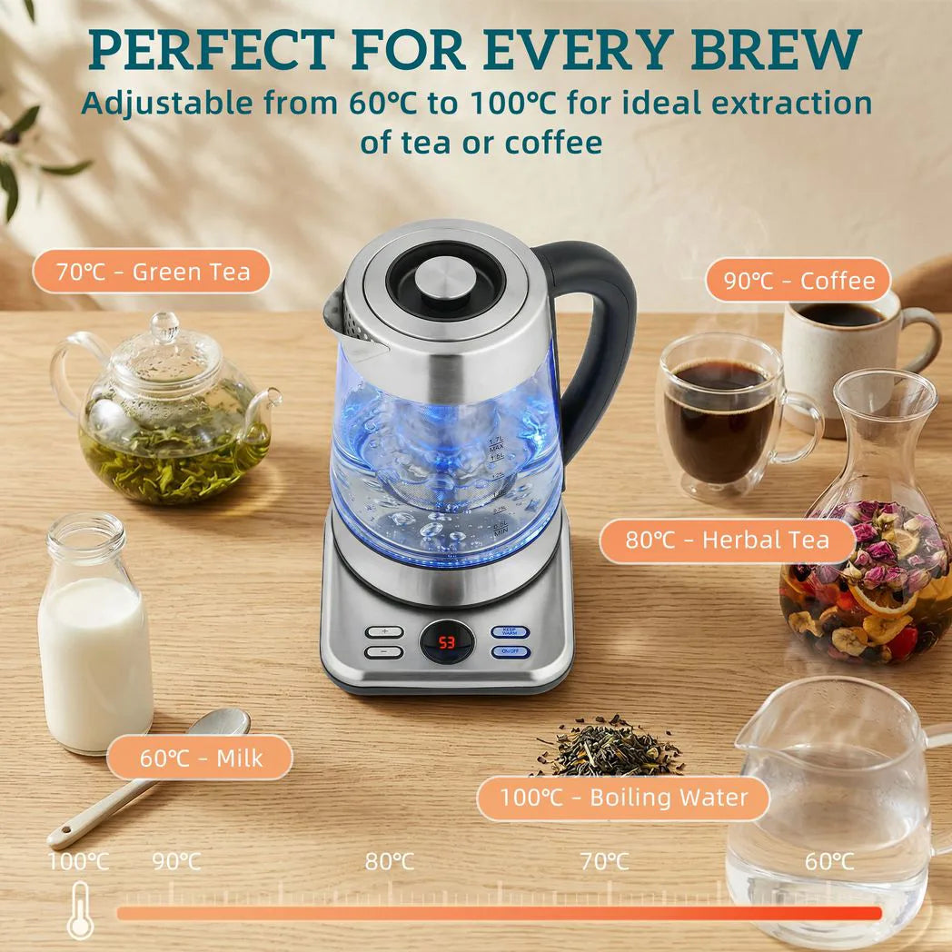 HOMCOM 1.7L Glass Electric Kettle, 3kW Fast Boil with Strix Thermostat, Tea Infuser and Keep Warm Function