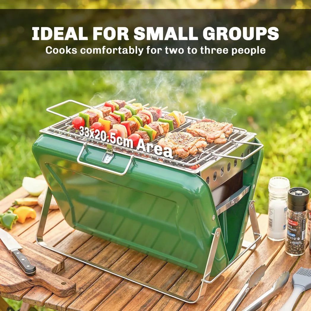 Outsunny Portable Briefcase Charcoal BBQ with Tilting Grate and Stainless Steel Basin, Dark Green