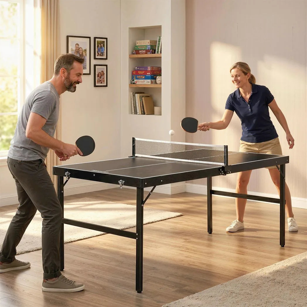 SPORTNOW 5ft Mini Table Tennis Table with Net & Aluminium Frame – Folding Indoor Outdoor Ping Pong Table, Black