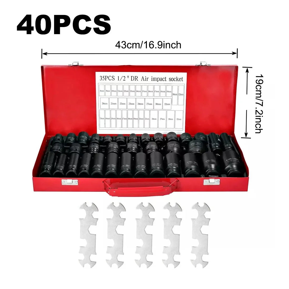 Heavy Duty 40 Piece 1/2 Inch Drive Deep Impact Socket Set, 8–32mm Metric – Chrome Molybdenum Steel Sockets