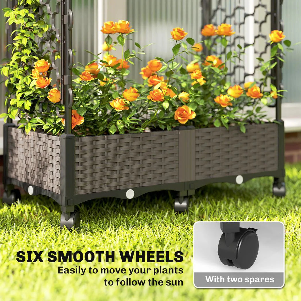 Outsunny Mobile Raised Garden Bed with Arch Trellis – Self-Watering 2 x 24L Planter Boxes on Wheels