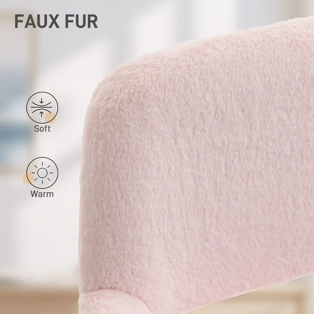 HOMCOM Faux Fur Rabbit Chair with 360° Swivel and Height Adjustment – Cosy Desk Chair, Light Pink
