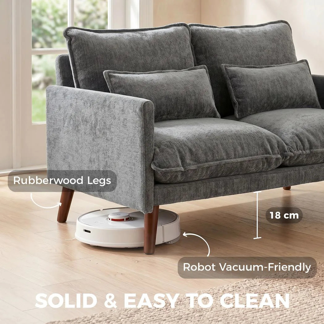 HOMCOM 2 Seater Sofa with Pocket Spring Cushions, Wide Deep Seat & Rubberwood Legs – Loveseat, Grey