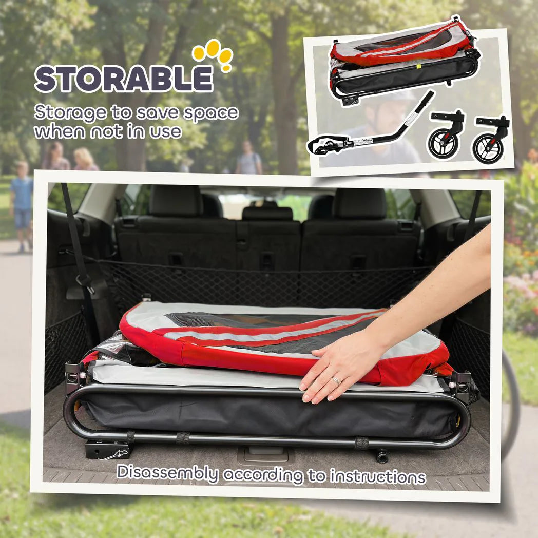 PawHut 2-in-1 Dog Bike Trailer and Pet Stroller with Reflectors & Flag – Foldable Pet Carrier, Red