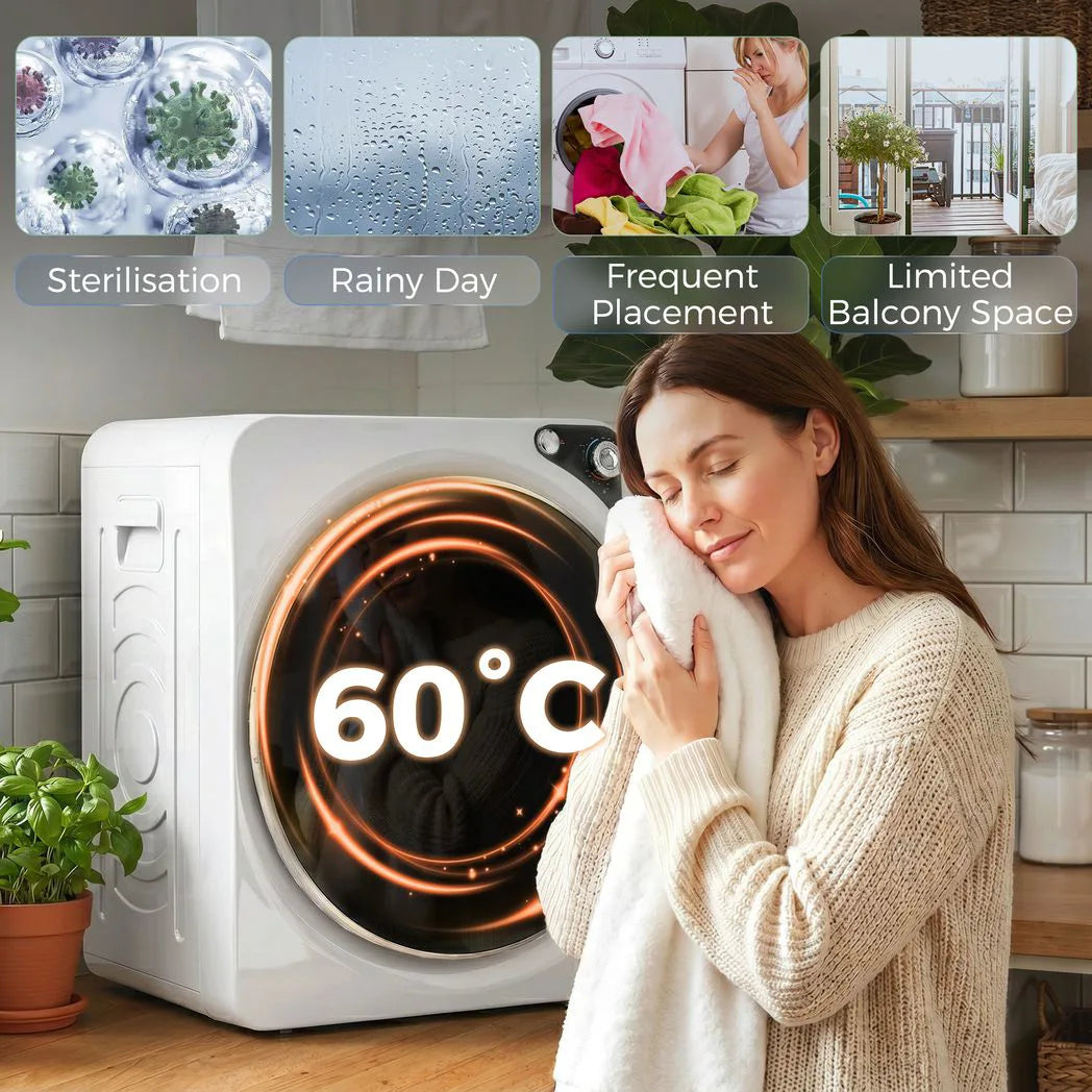 HOMCOM 5kg Vented Tumble Dryer, 1000W Compact Stackable Dryer with 5 Drying Modes and Stainless Steel Tub, White