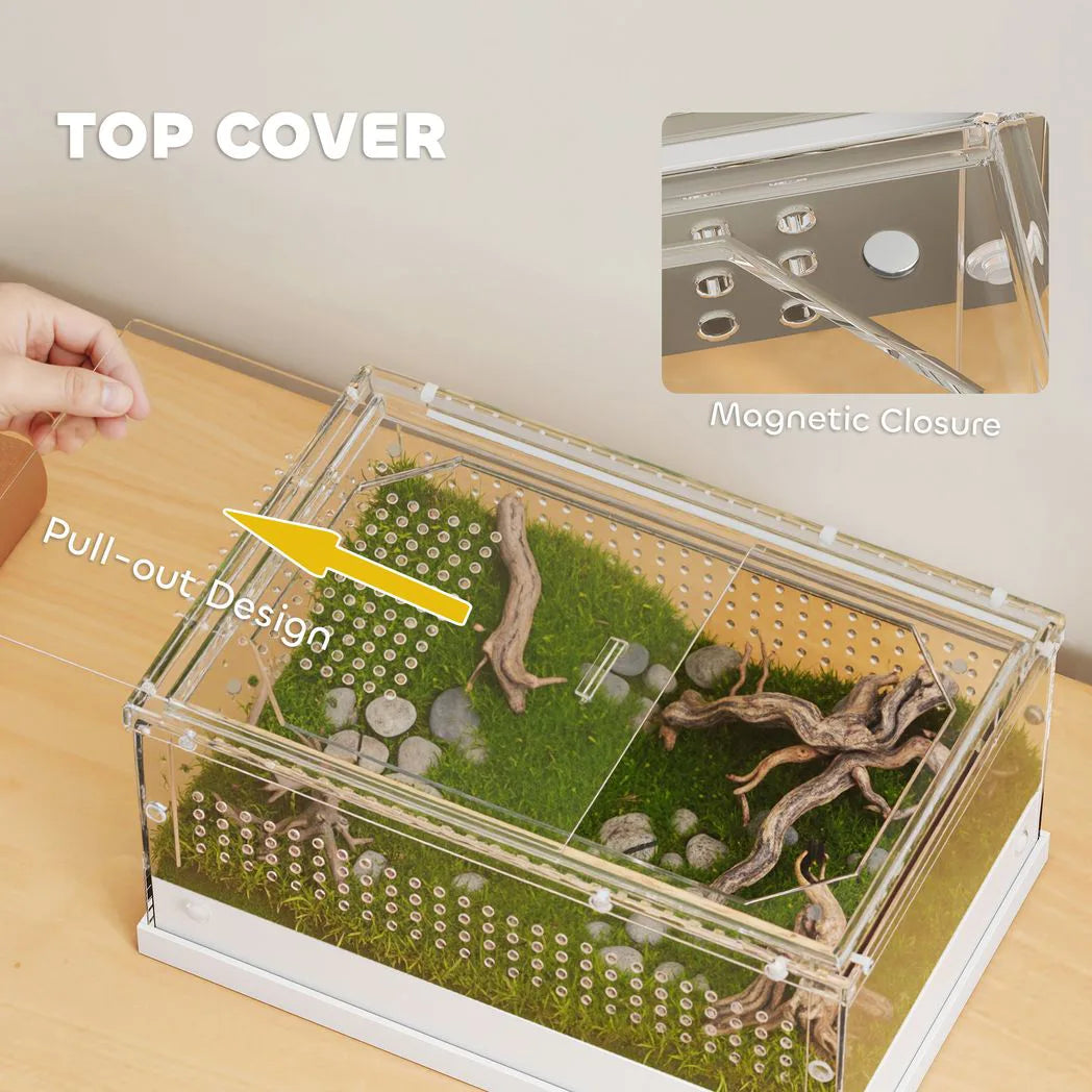 PawHut Acrylic Reptile Terrarium with Top Sliding Door and Vents – Habitat for Snakes, Frogs and Geckos