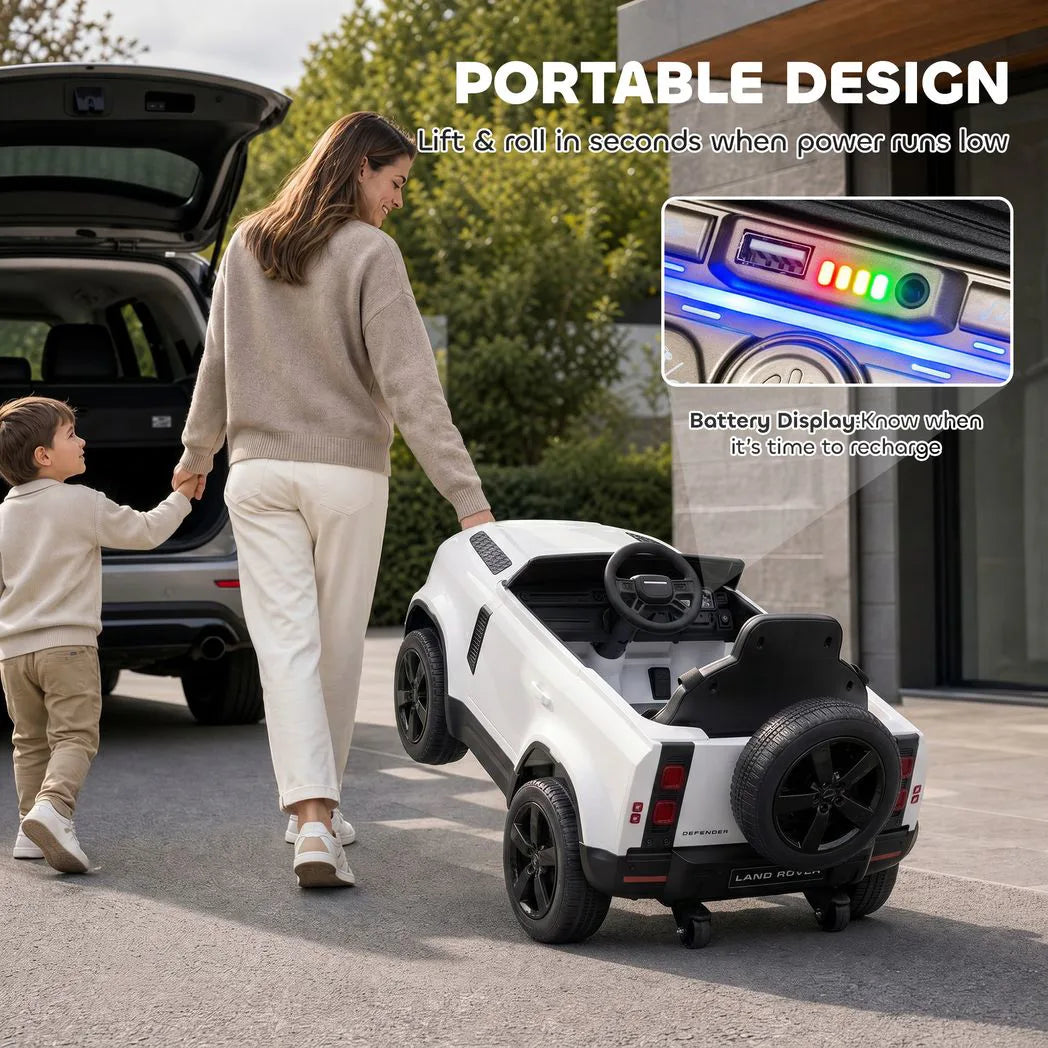 AIYAPLAY Land Rover Licensed 12V Kids Ride-On Car with Remote, Suspension and Soft Start – Lights and Music, White