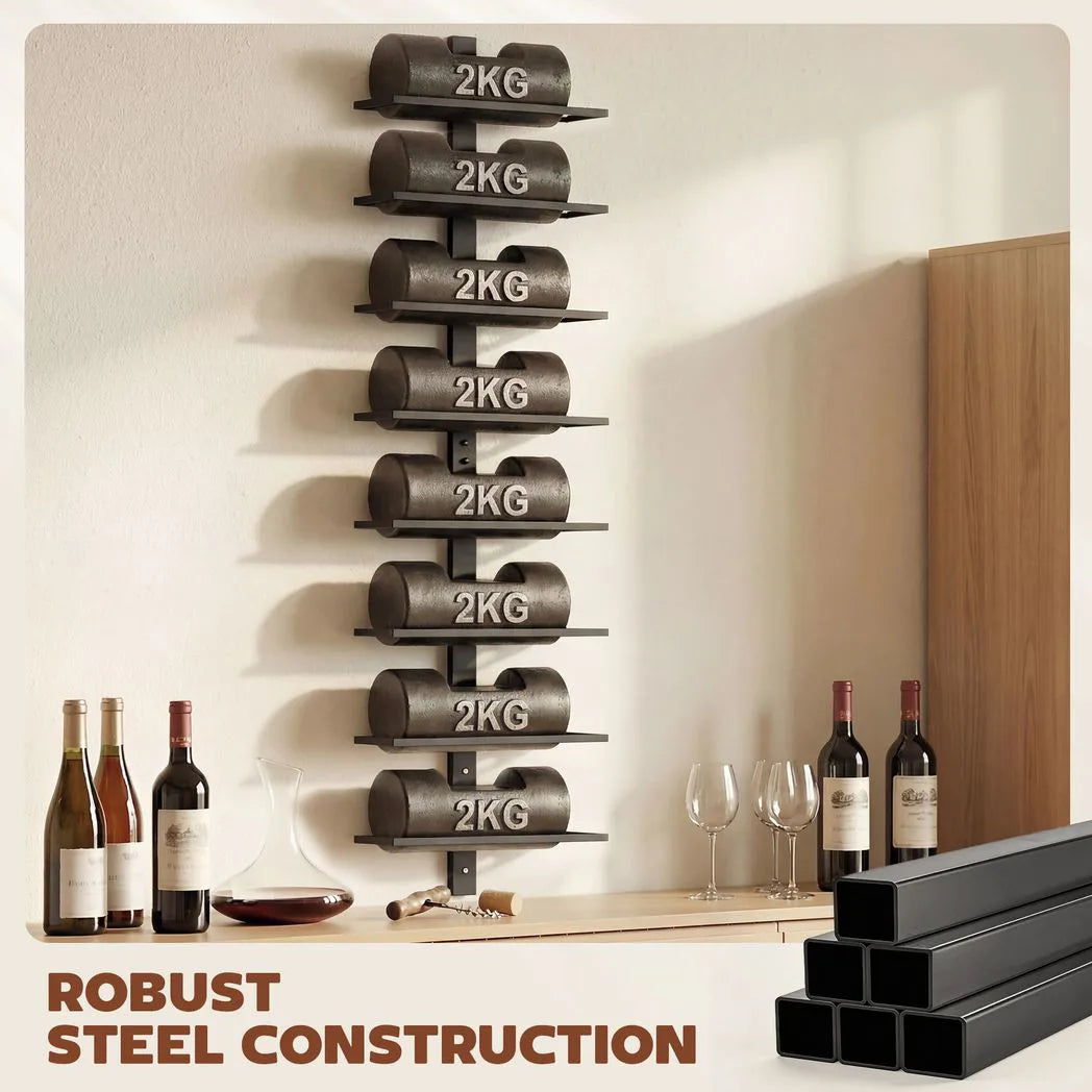 HOMCOM 8 Tier Wall Mounted Wine Rack – Metal Bottle Display and Storage Holder for Kitchen, Black