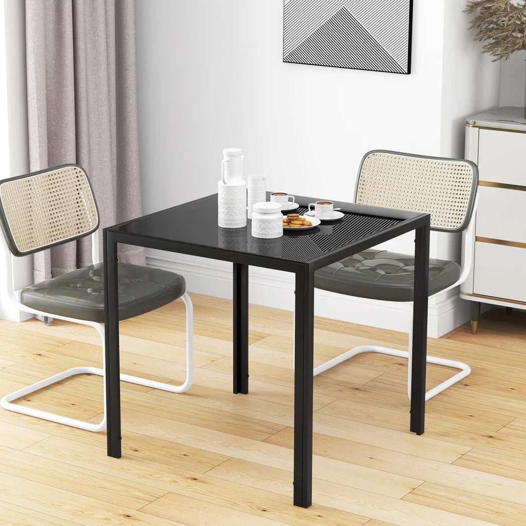 HOMCOM Modern Square Dining Table for 2–4 People with Glass Top and Steel Frame – Small Kitchen Table, Black