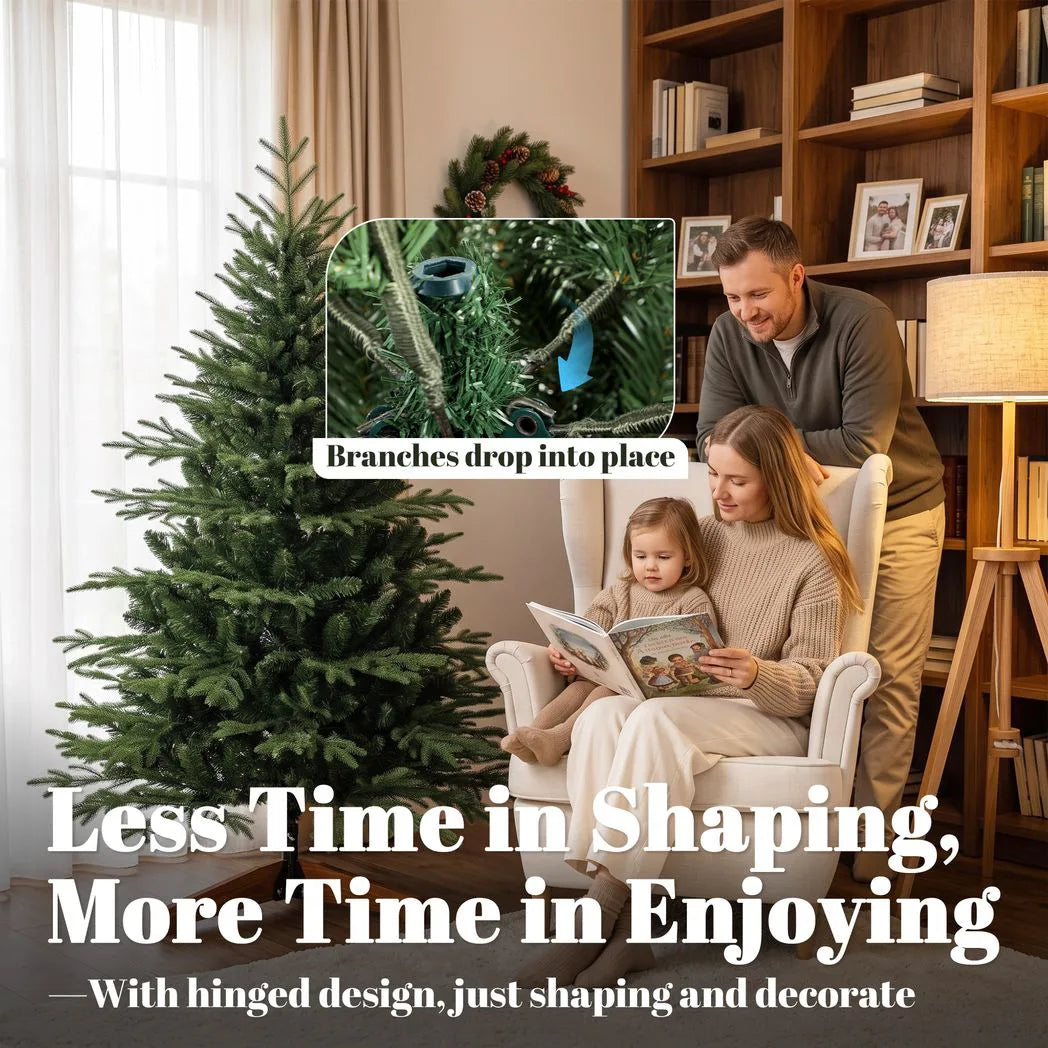HOMCOM 5ft Artificial Christmas Tree with Hinged Branches & Solid Pine Wood Stand – 150cm, Green