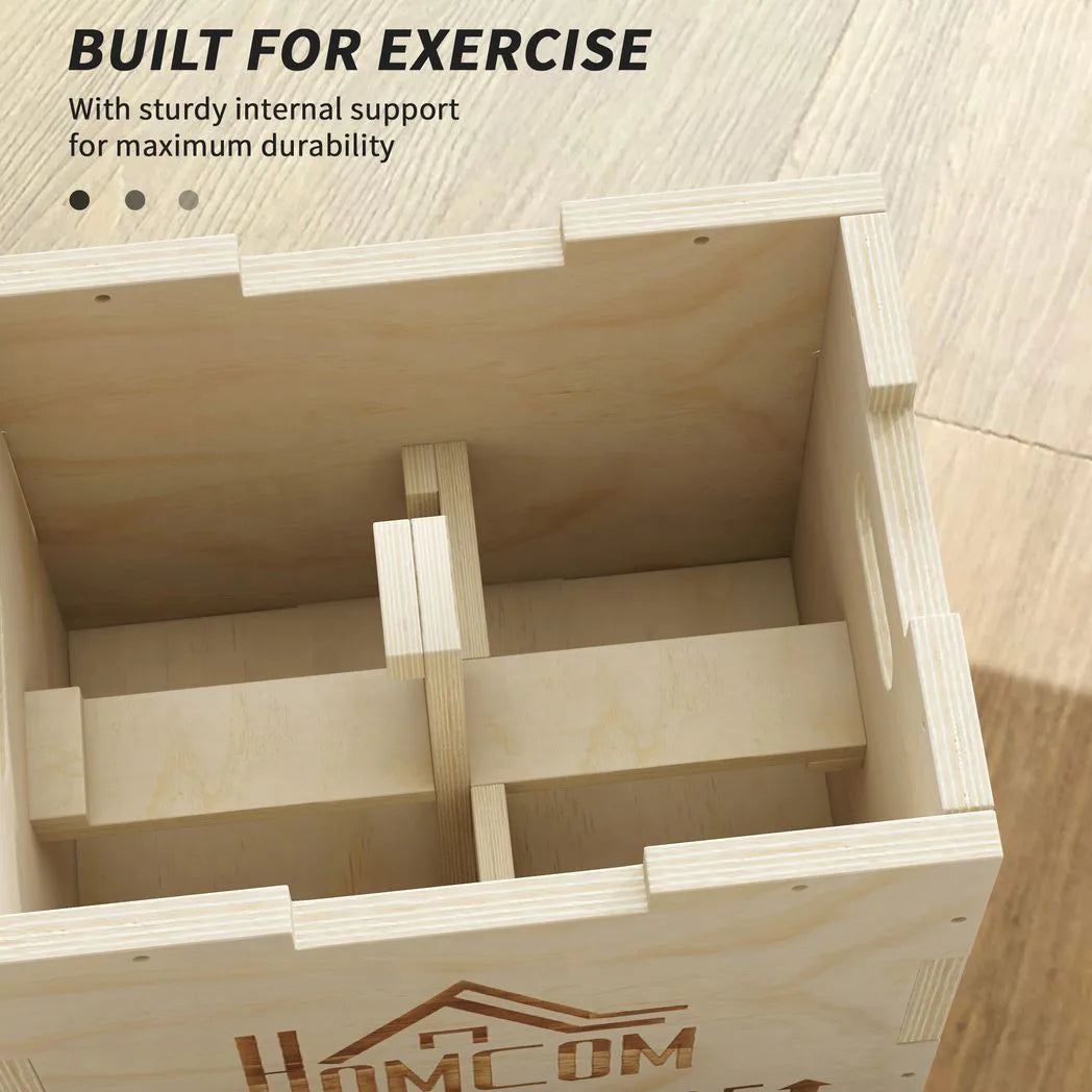 HOMCOM 3-in-1 Wooden Plyo Box with Handle Openings – Plyometric Jump Box for Home Gym, 12" x 14" x 16", Natural