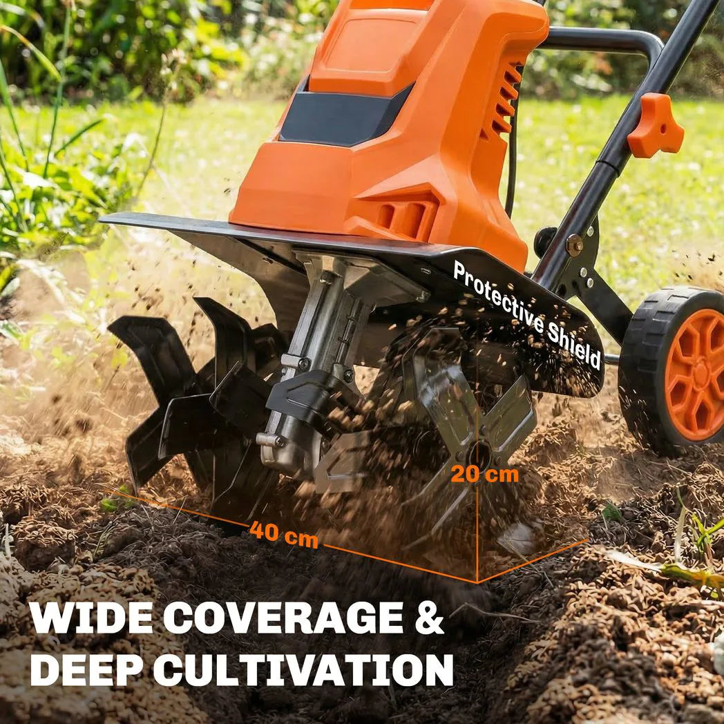 Outsunny 1500W Electric Garden Tiller with Foldable Handle, 40cm Working Width, 20cm Depth, 6 Steel Blades & Adjustable Wheels