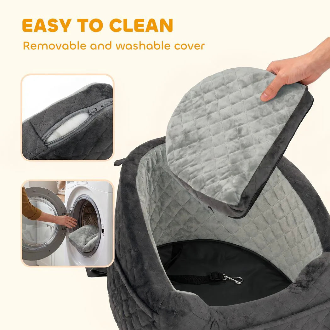 PawHut Dog Car Booster Seat with Thick Cushion, Seat Belt and Pockets – Small Dogs Under 10 kg, Grey