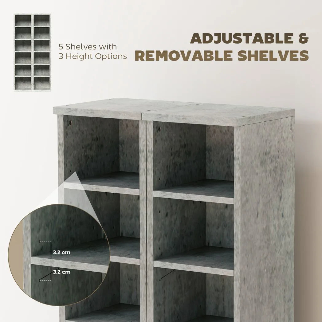 HOMCOM Set of 2 CD Media Display Shelf Towers with 5 Adjustable Shelves – Slim Racks, Grey