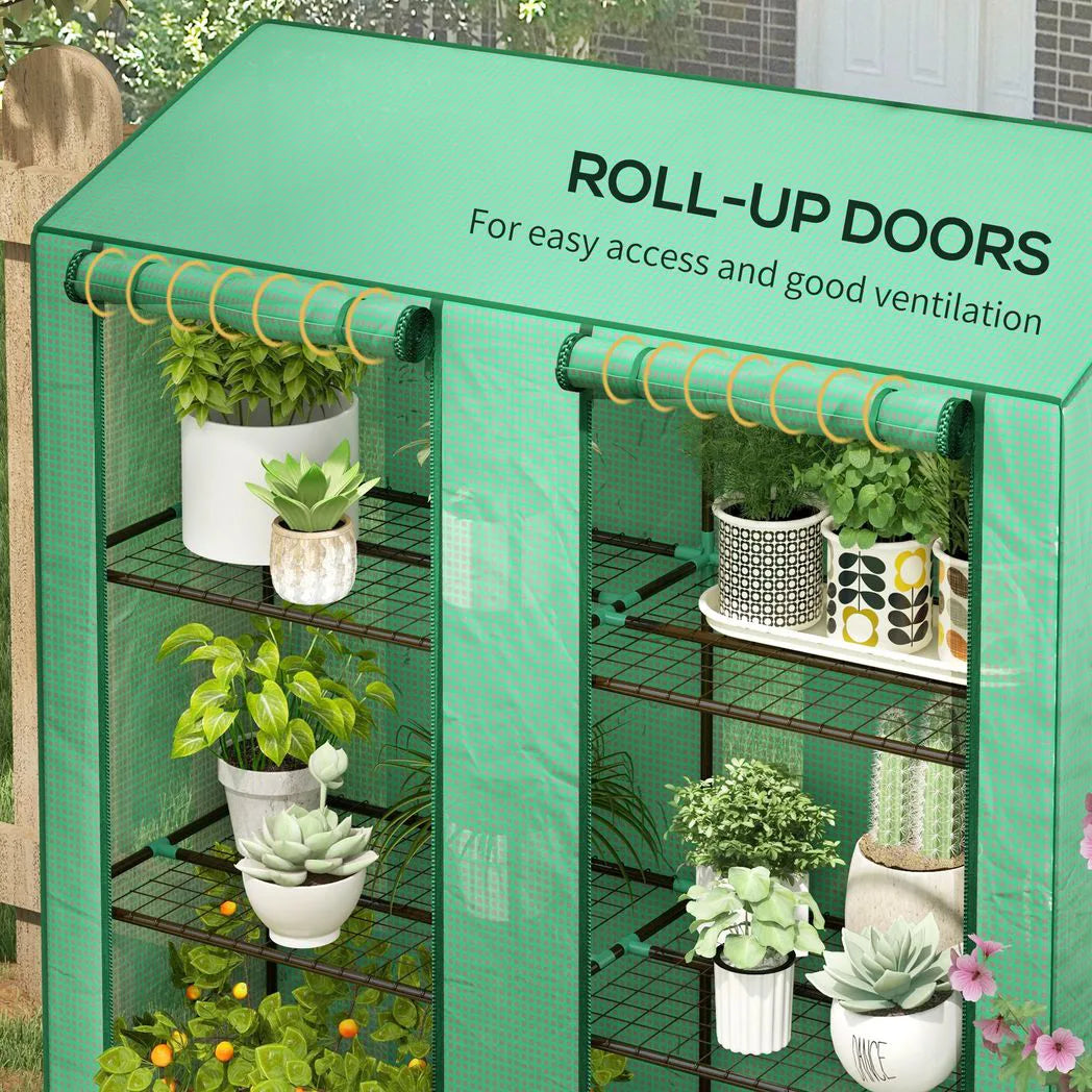 Outsunny Six-Shelf Portable Greenhouse with Two Roll-Up Doors & PE Cover – Steel Frame Plant Greenhouse