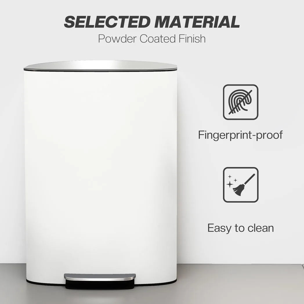 HOMCOM 50L Stainless Steel Pedal Bin with Soft-Close Lid and Removable Inner Bucket – Kitchen Bin, Cream