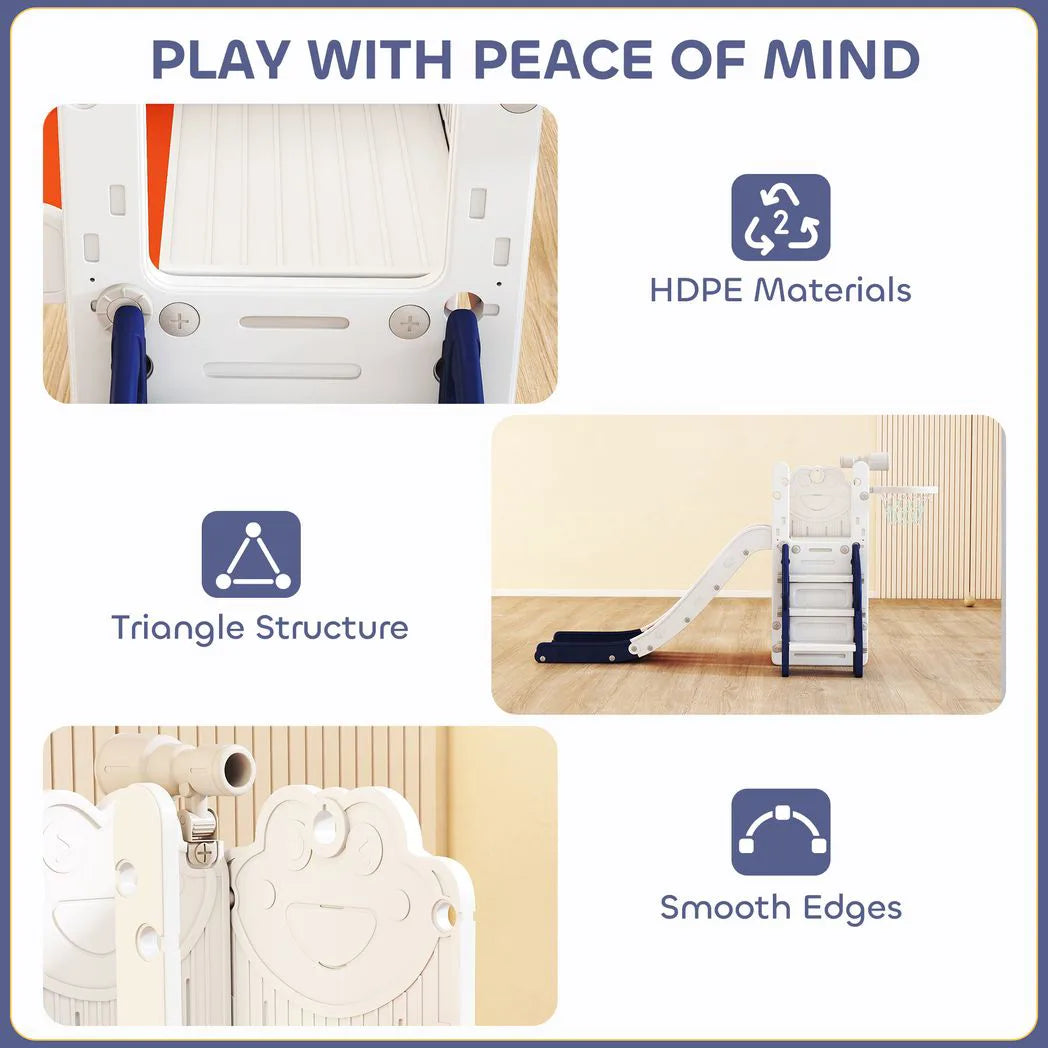AIYAPLAY 5 in 1 Kids Slide Set with Basketball Hoop, Climbing Frame, Telescope & Storage Box – Toddlers 1-3