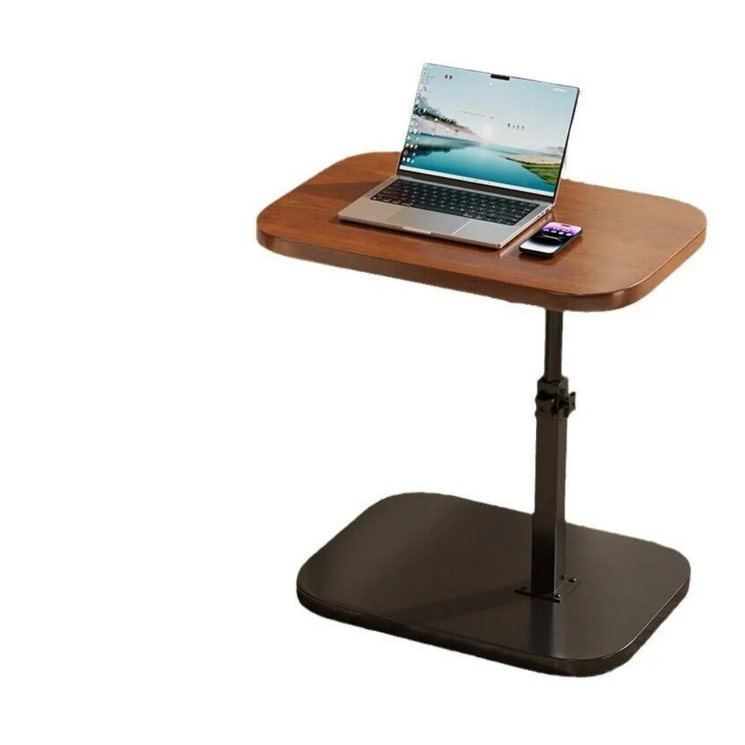 Adjustable C-Shaped Sofa Side Table with 360° Rotating Top – Height 45–80cm Laptop Table, Walnut