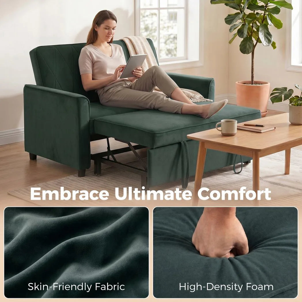 HOMCOM 2 Seater Sofa Bed, 3-in-1 Pull Out Sleeper with Click-Clack Adjustable Backrest, Dark Green