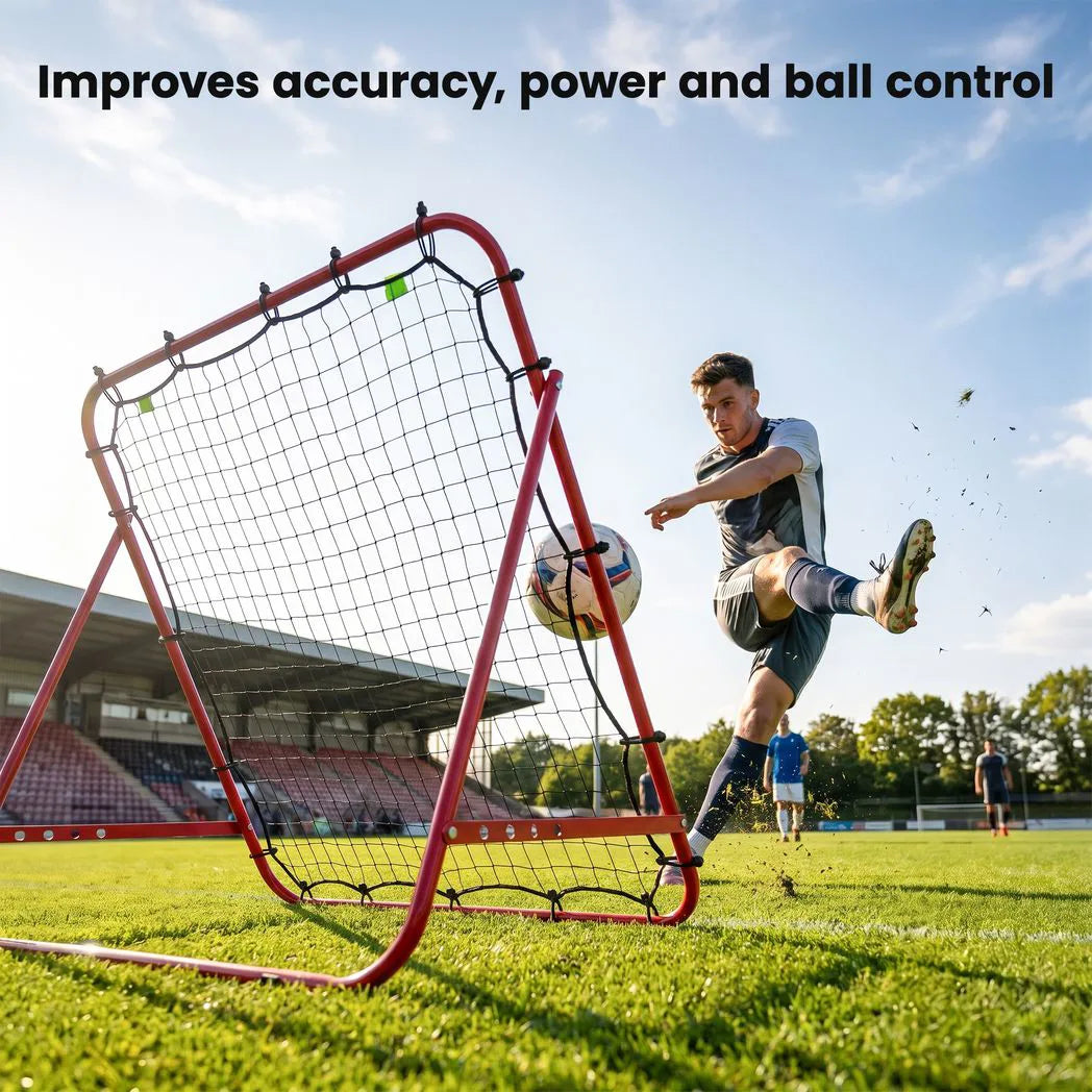 HOMCOM Adjustable Football Rebounder Net with Steel Frame – Kickback Training Target for Teens & Adults, Red