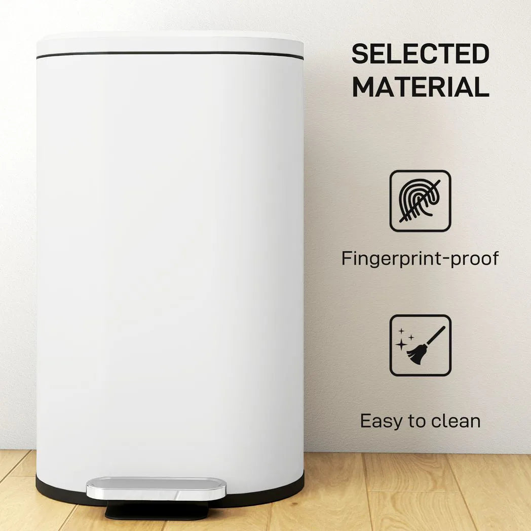 HOMCOM 30L Curved Pedal Kitchen Bin with Soft-Close Lid and Removable Bucket – Slim Waste Bin, Cream
