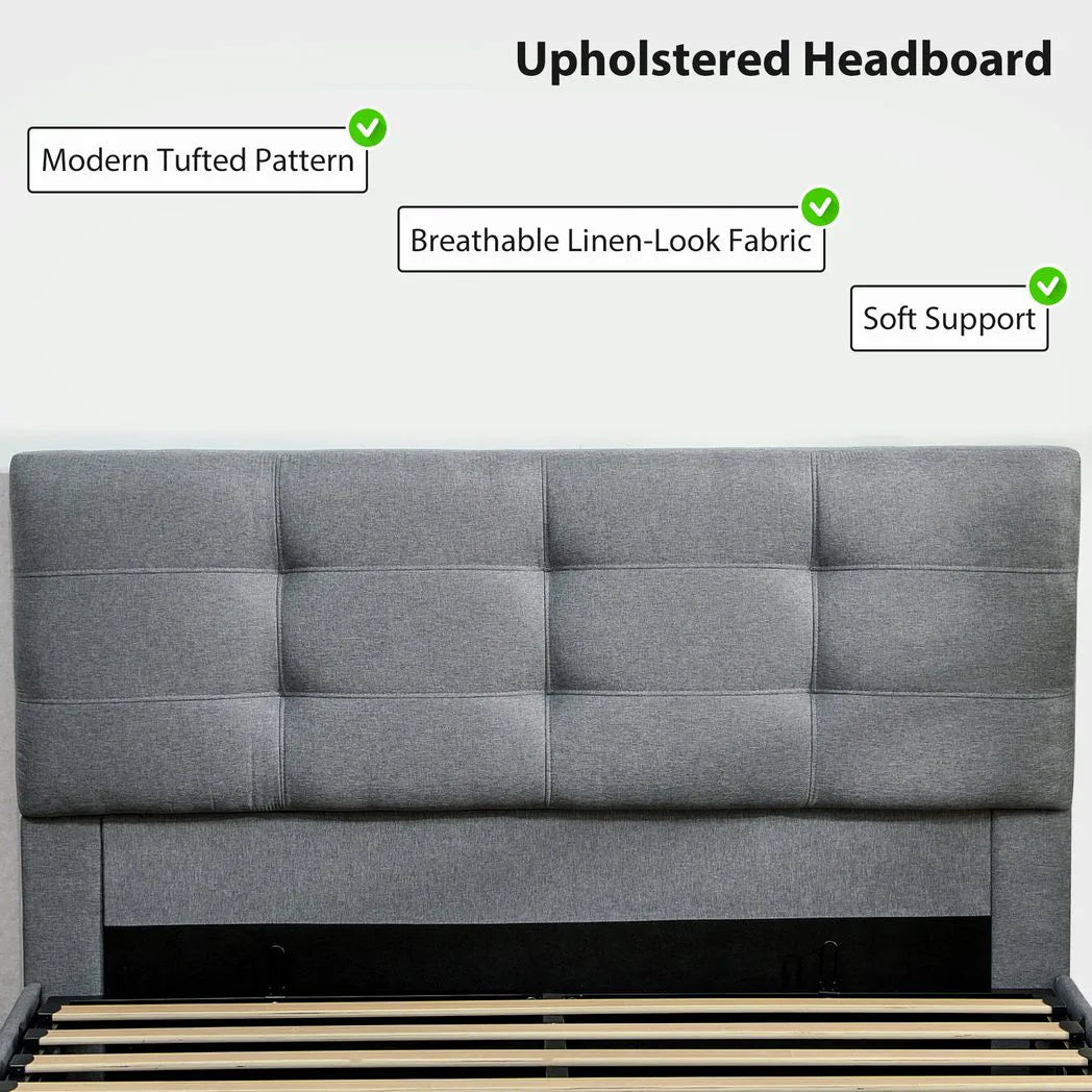 HOMCOM 5ft King Size Ottoman Bed with Gas Lift Storage and Tufted Headboard – Bedroom Frame, Grey