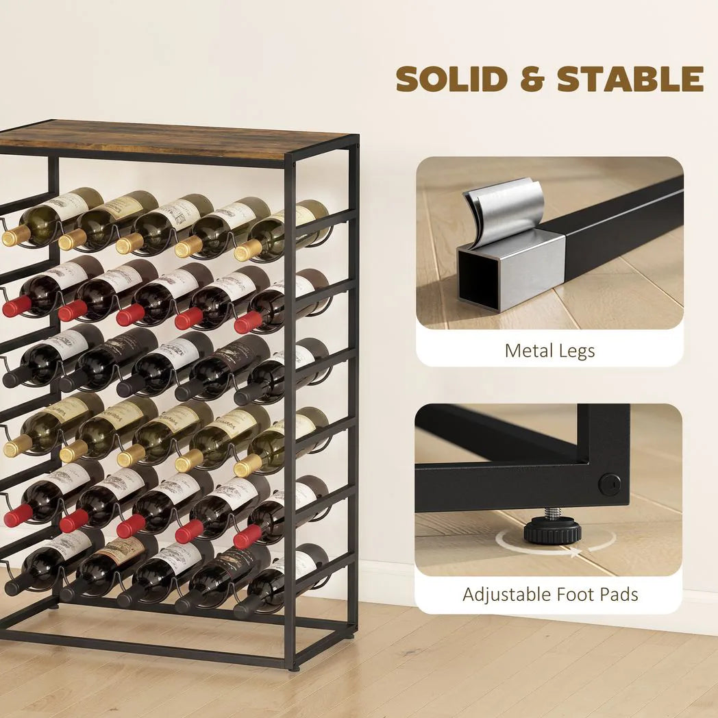 HOMCOM 6 Tier Free Standing Wine Rack for 30 Bottles with Wood-Effect Top, Rustic Brown