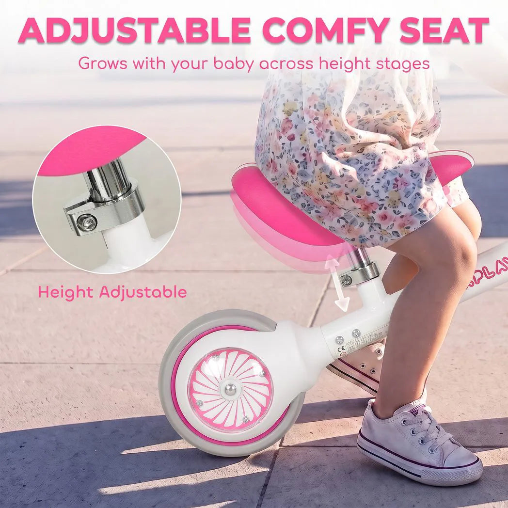 AIYAPLAY Balance Bike for Toddlers 1–2 Years with Adjustable Seat and Light-up Rear Wheels – Boys and Girls, Pink