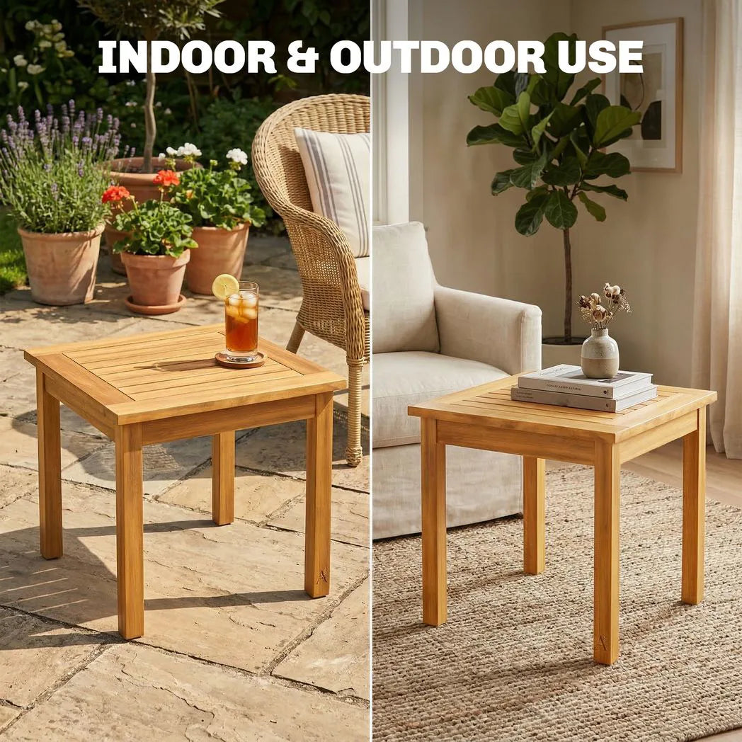 Outsunny Solid Acacia Wood Coffee Table with Slatted Top – Fully Assembled Indoor Outdoor Table, Natural
