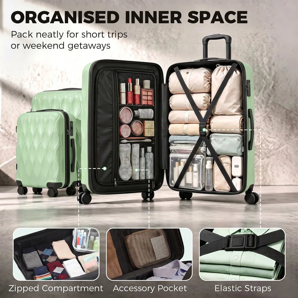 HOMCOM 3-Piece Hard Shell Suitcase Set with TSA Lock & 360° Spinner Wheels – 20/24/28 Inch Cabin & Checked Luggage, Green