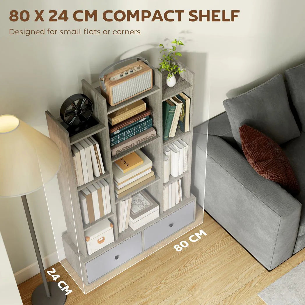 HOMCOM 12-Cube Storage Shelf Unit with 2 Removable Drawers – Bookcase for Living Room & Study, Graphite